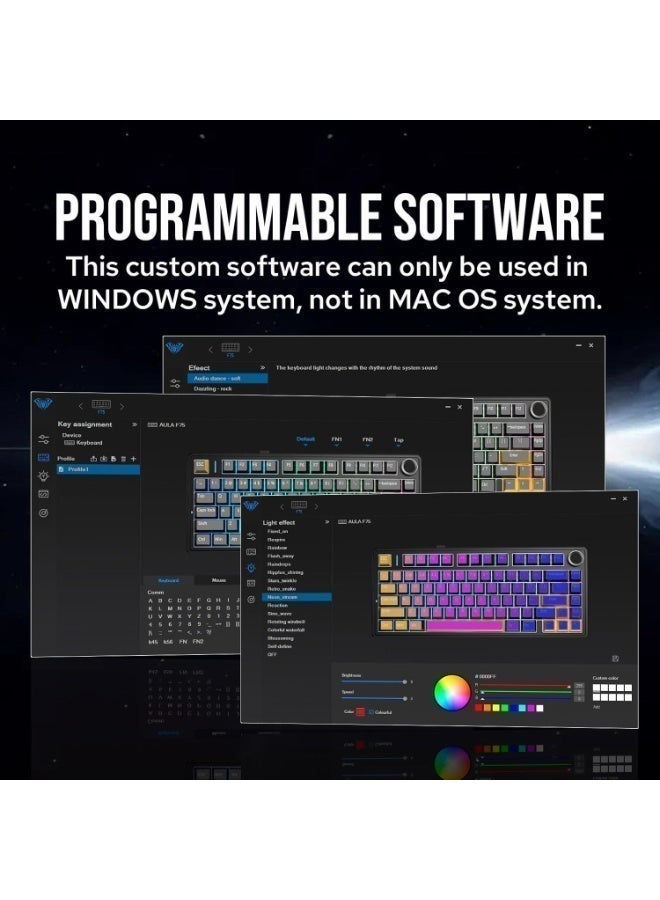 AULA F75 Gasket Mechanical Keyboard 75% Wireless – Hot Swappable RGB Gaming Keyboard with Knob, Bluetooth / 2.4GHz / USB-C, Five-Layer Padding, LEOBOG Reaper Switch (Black Gradient) - Image 4