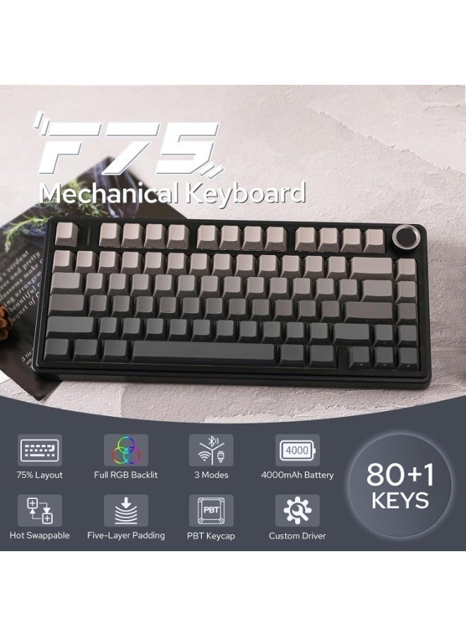 AULA F75 Gasket Mechanical Keyboard 75% Wireless – Hot Swappable RGB Gaming Keyboard with Knob, Bluetooth / 2.4GHz / USB-C, Five-Layer Padding, LEOBOG Reaper Switch (Black Gradient) - Image 2