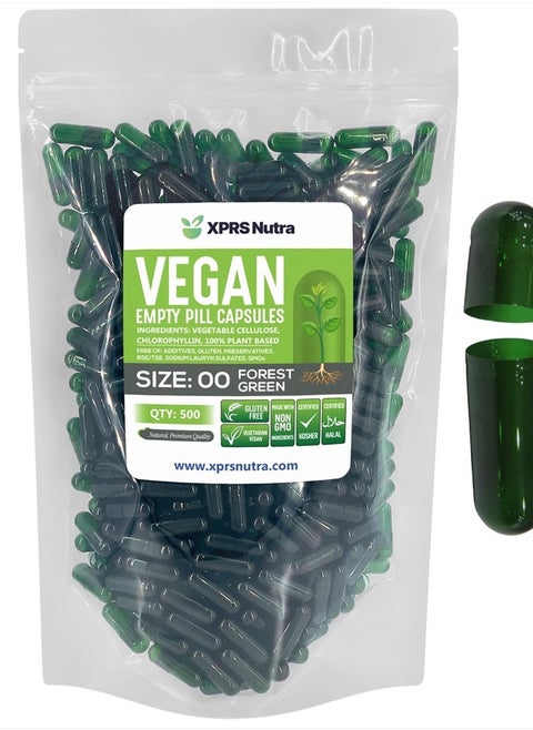 Size 00 Empty Capsules - 500 Count Empty Vegan Capsules - Vegetarian Empty Pill Capsules- DIY Vegetable Capsule Filling- Veggie Pill Capsules Empty Caps (Forest Green)