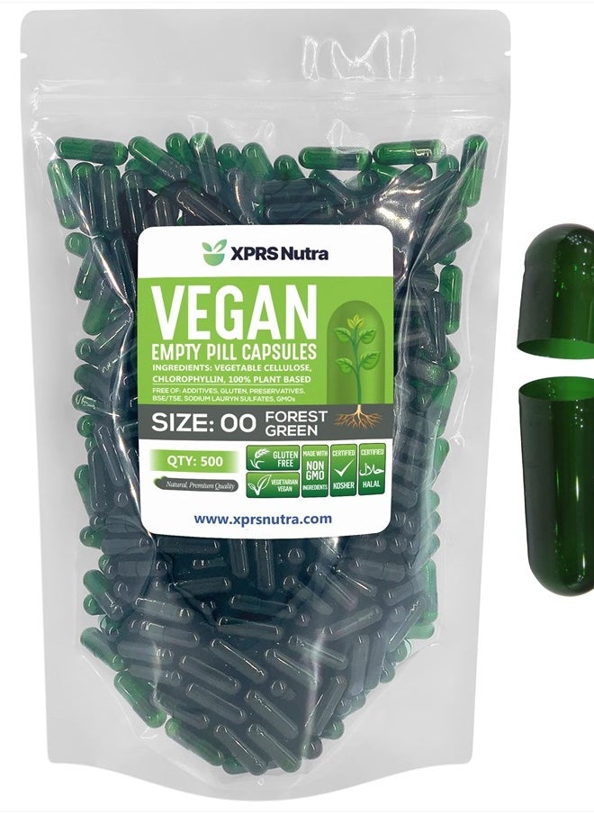 Size 00 Empty Capsules - 500 Count Empty Vegan Capsules - Vegetarian Empty Pill Capsules- DIY Vegetable Capsule Filling- Veggie Pill Capsules Empty Caps (Forest Green)