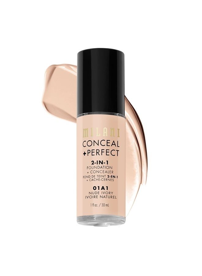 MILANI Conceal + Perfect 2-in-1 Foundation + Concealer - Nude Ivory (1 Fl. Oz.) Cruelty-Free Liquid Foundation - Cover Under-Eye Circles, Blemishes & Skin Discoloration for a Flawless Complexion - Image 1