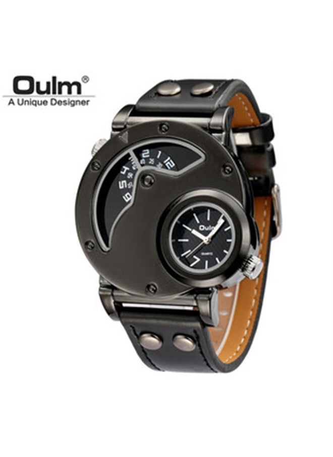 Oulm Oulm Unique Double Time Zone Sports Quartz Watch Male Clock Casual PU Leather Wristwatch Men's Watches, Ideal choice for Gifts 