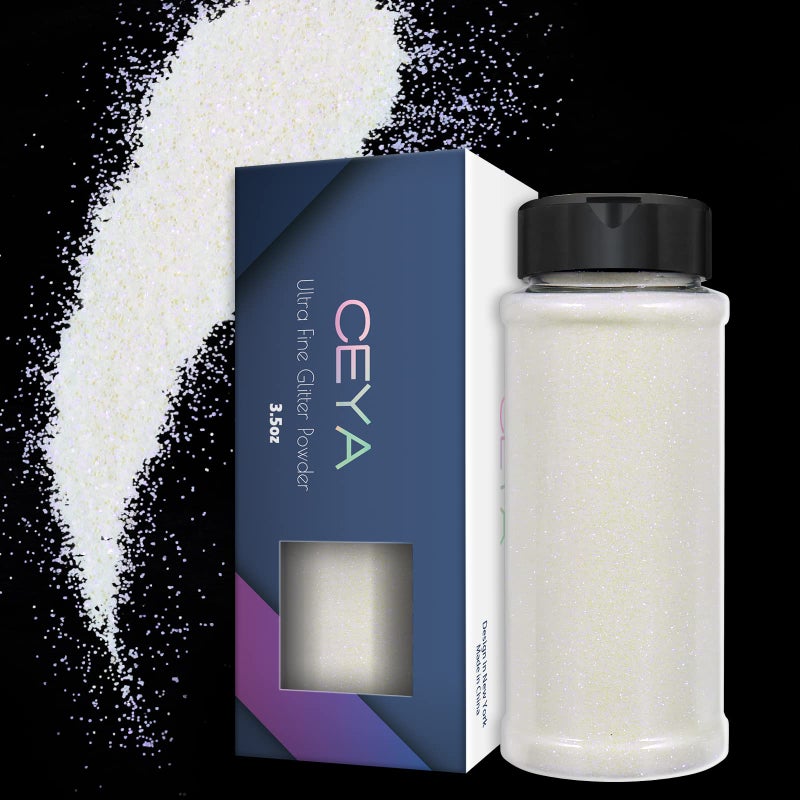 Ceya Ultra Fine White Glitter Powder 35oz 100g Starlight White Iridescent Crafts Glitter 1128 0008 02mm for Slime Epoxy Resin Tumbler Jewelry Nail Art Makeup Painting Snow Globe Christmas Decor