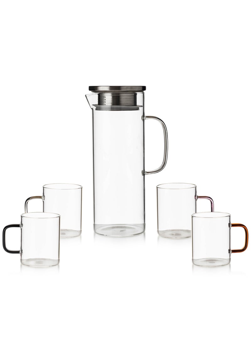 Dania Glass Drinks Set 1.5 Liter Jug With 4 Cups 300 Ml 