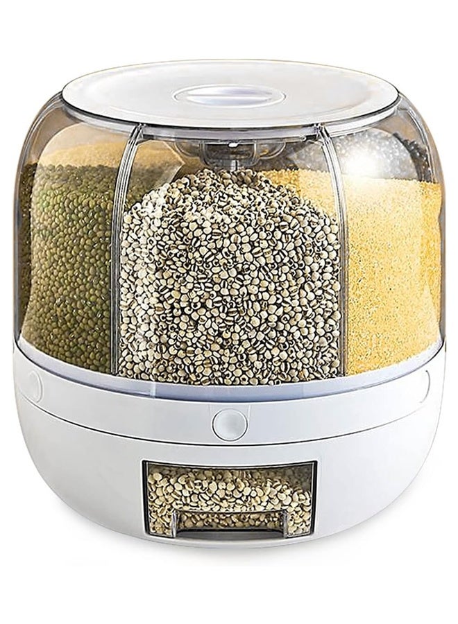 DUNISO موزع حبوب 6 شبكات، حاوية تخزين الحبوب، صندوق تخزين الحبوب الدوار، موزع طعام بسعة كبيرة بخاصية الضغط الواحد، للحبوب الصغيرة، الفاصوليا، الأرز، طعام الحيوانات الأليفة، 22 لتر - Image 1