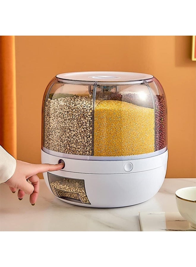 DUNISO موزع حبوب 6 شبكات، حاوية تخزين الحبوب، صندوق تخزين الحبوب الدوار، موزع طعام بسعة كبيرة بخاصية الضغط الواحد، للحبوب الصغيرة، الفاصوليا، الأرز، طعام الحيوانات الأليفة، 22 لتر - Image 2