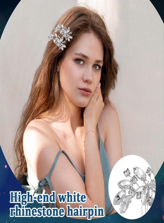 Heclia طقم مشابك شعر للعرائس من هيكليا، قطعتان من أحجار الراين الفضية، مشابك شعر مزينة بالزهور، إكسسوارات زفاف للعرائس ووصيفات الشرف والسيدات، دبابيس شعر كريستالية لامعة، مشابك شعر فاخرة، مشابك شعر مزخرفة. - Image 3