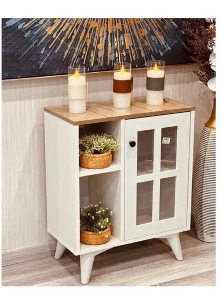 إيه جي دي ركن قهوة منزلي متعدد الأغراض للمطبخ وغرفة المعيشة، خزانة وحدة تحكم للمطبخ وغرفة الطعام مع خزانة مغلقة ورفين للتخزين المفتوح مقاس 58*30*77 سم باللون الأبيض - Image 1