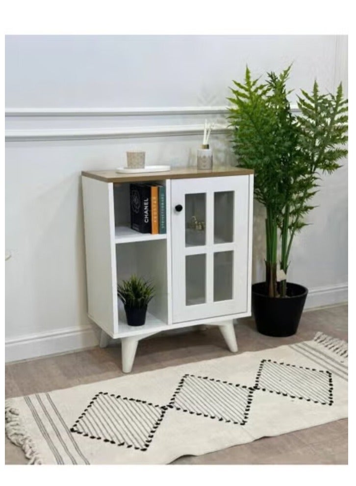 إيه جي دي ركن قهوة منزلي متعدد الأغراض للمطبخ وغرفة المعيشة، خزانة وحدة تحكم للمطبخ وغرفة الطعام مع خزانة مغلقة ورفين للتخزين المفتوح مقاس 58*30*77 سم باللون الأبيض - Image 4