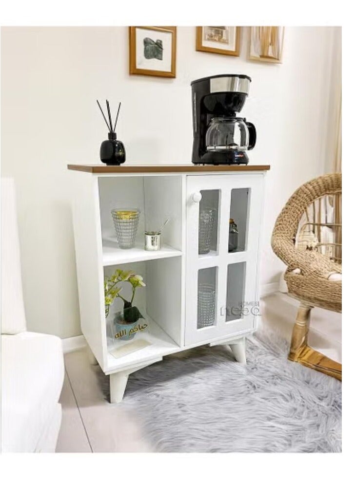 إيه جي دي ركن قهوة منزلي متعدد الأغراض للمطبخ وغرفة المعيشة، خزانة وحدة تحكم للمطبخ وغرفة الطعام مع خزانة مغلقة ورفين للتخزين المفتوح مقاس 58*30*77 سم باللون الأبيض - Image 3