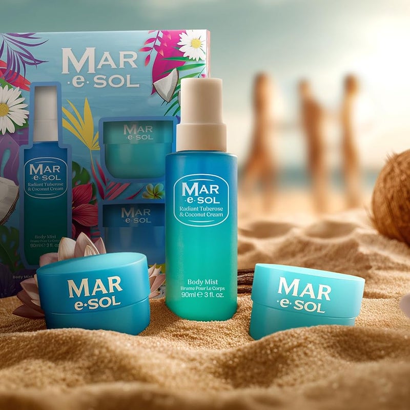 Mar.e.SOL Radiant Tuberose & Coconut Cream Gift Set – Body Mist 90ml + Scrub 100g + Body Butter 75ml Floral & Creamy Long-Lasting Fragrance Hydrating Care Gift Set for Women - Image 2