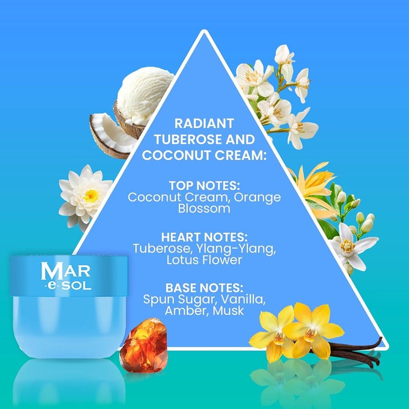 Mar.e.SOL Radiant Tuberose & Coconut Cream Gift Set – Body Mist 90ml + Scrub 100g + Body Butter 75ml Floral & Creamy Long-Lasting Fragrance Hydrating Care Gift Set for Women - Image 5