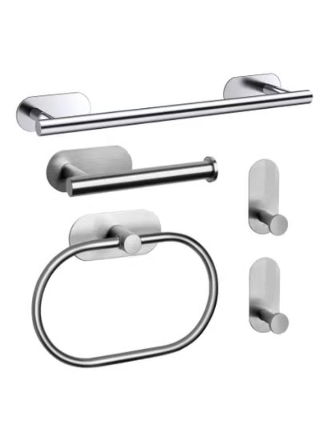 5 Pieces Bathroom Hardware Set, Self Adhesive Brushed Nickel Bathroom Accessories Set Stainless Steel, Including 16" Towel Bar, Toilet Paper Holder, Towel Ring, Towel Hook, Towel Racks for Bathroom - Image 1
