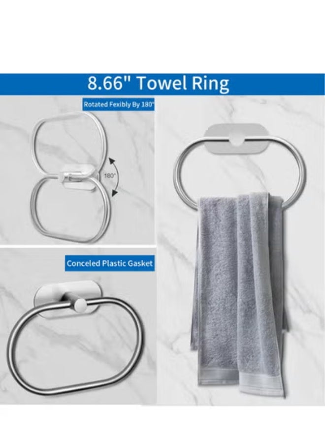 5 Pieces Bathroom Hardware Set, Self Adhesive Brushed Nickel Bathroom Accessories Set Stainless Steel, Including 16" Towel Bar, Toilet Paper Holder, Towel Ring, Towel Hook, Towel Racks for Bathroom - Image 3