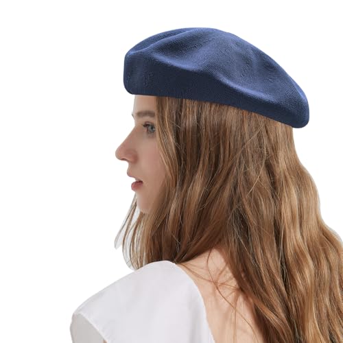 ZARSIO Summer French Beret Breathable Thin Beret Hat Solid Color Beanie for Women Lady (US, Numeric, 7 1/8, 7 1/4, Navy Blue) - Image 4