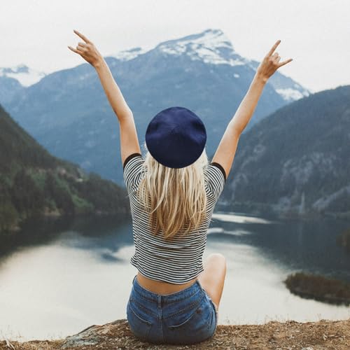 ZARSIO Summer French Beret Breathable Thin Beret Hat Solid Color Beanie for Women Lady (US, Numeric, 7 1/8, 7 1/4, Navy Blue) - Image 2