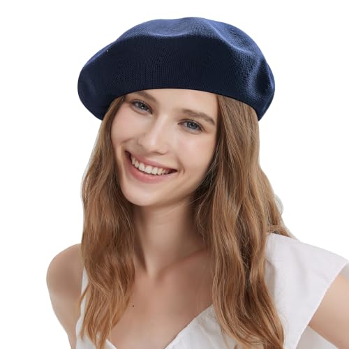ZARSIO Summer French Beret Breathable Thin Beret Hat Solid Color Beanie for Women Lady (US, Numeric, 7 1/8, 7 1/4, Navy Blue) - Image 3