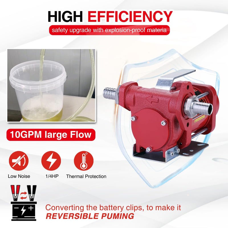 TOPWAY 12V DC Gasoline Fuel Pump 10GPM Self-priming Oil Transfer Pump With Handle, Overheat Protection, Explosion-Proof, Built-in Bypass, for Gasoline Fuel Diesel Kerosene Removal,Red - Image 4