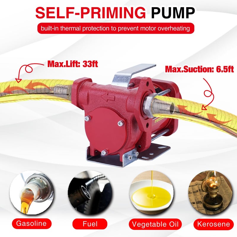 TOPWAY 12V DC Gasoline Fuel Pump 10GPM Self-priming Oil Transfer Pump With Handle, Overheat Protection, Explosion-Proof, Built-in Bypass, for Gasoline Fuel Diesel Kerosene Removal,Red - Image 5