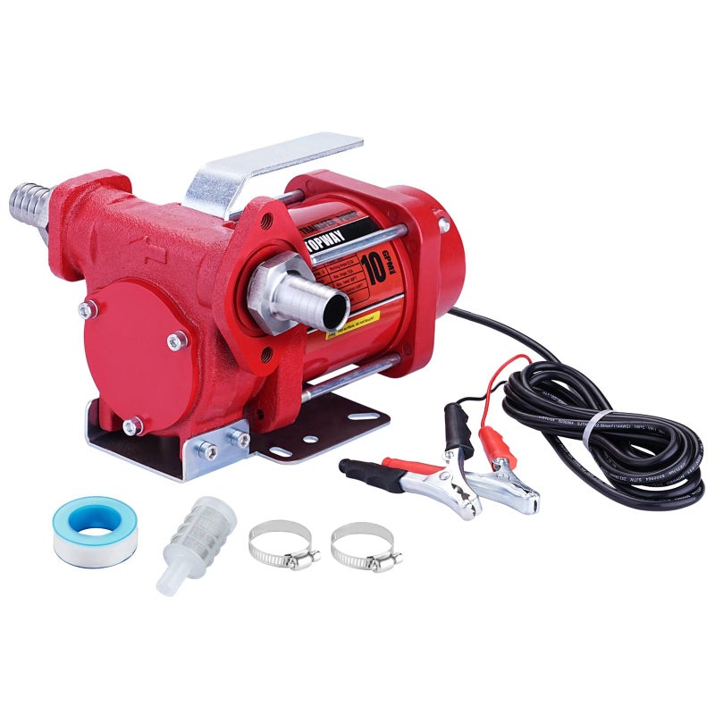 TOPWAY 12V DC Gasoline Fuel Pump 10GPM Self-priming Oil Transfer Pump With Handle, Overheat Protection, Explosion-Proof, Built-in Bypass, for Gasoline Fuel Diesel Kerosene Removal,Red - Image 1