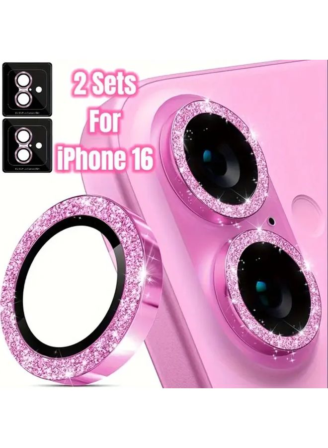 For iPhone 16 16 Plus 9H Tempered Glass Camera Lens Protector 2 2 Pack Pink - Image 1