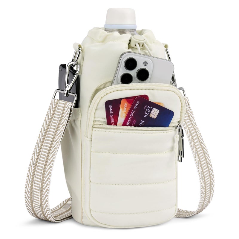 Lexiyat Water Bottle Bag 40 oz Crossbody Water Bottle Holder for Walking Hiking Insulated Compartment Carrier Purse with Adjustable Strap Beige - Image 1