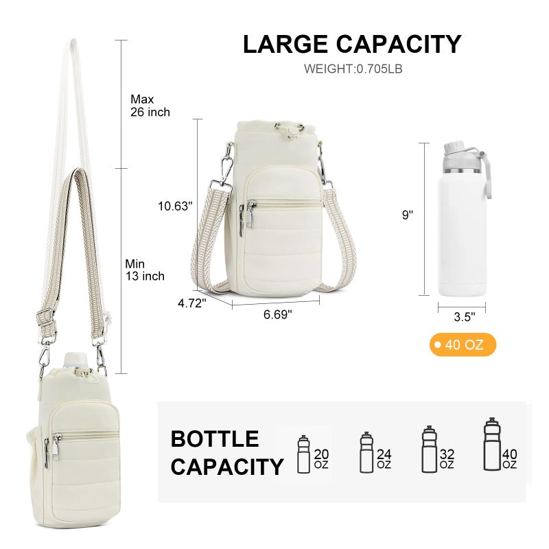 Lexiyat Water Bottle Bag 40 oz Crossbody Water Bottle Holder for Walking Hiking Insulated Compartment Carrier Purse with Adjustable Strap Beige - Image 5