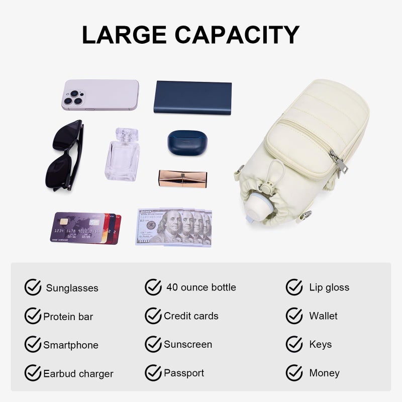 Lexiyat Water Bottle Bag 40 oz Crossbody Water Bottle Holder for Walking Hiking Insulated Compartment Carrier Purse with Adjustable Strap Beige - Image 4