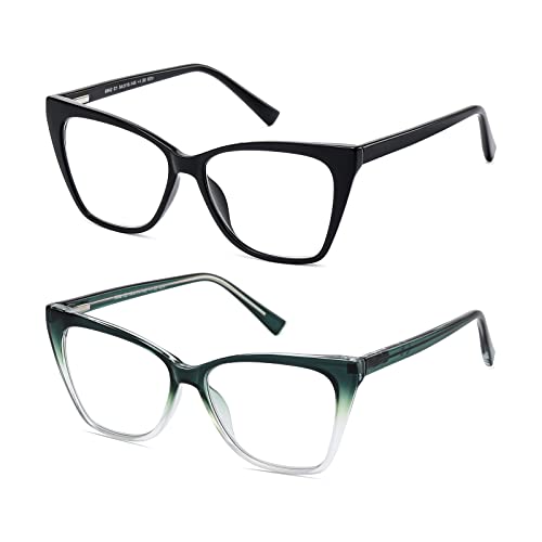 LKEYE Oversized Reading Glasses Women Cat Eye Photochromic Computer Reader Stylish Ladies Designer Fashion Big Unbreakable Eyewear 2Pack Black Dark Green 175x - Image 3