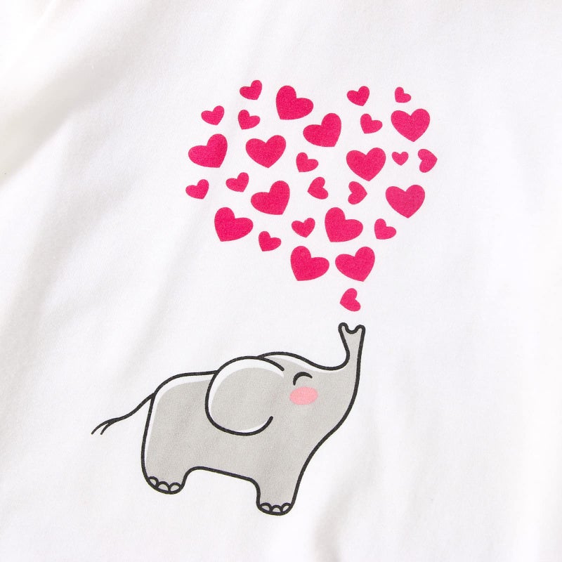 Rtnnsbbfcm Toddler Baby Girl Valentine's + Day Outfit Long Sleeve Elephant Heart T-Shirt Top Bell Bottom Pants Headband 3Pcs Set (1-2T,White) - Image 5