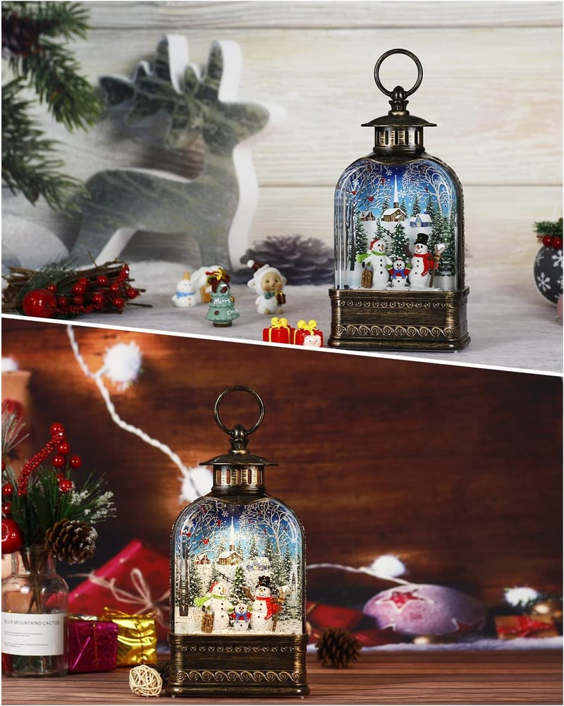 FIESTREL Christmas Decorations Snow Globe Snowman, Light Up Christmas Snow Globes Lantern Musical 6H Timer Glitter Village Snowman Snow Globe Christmas Decor 11 Inch - Image 1