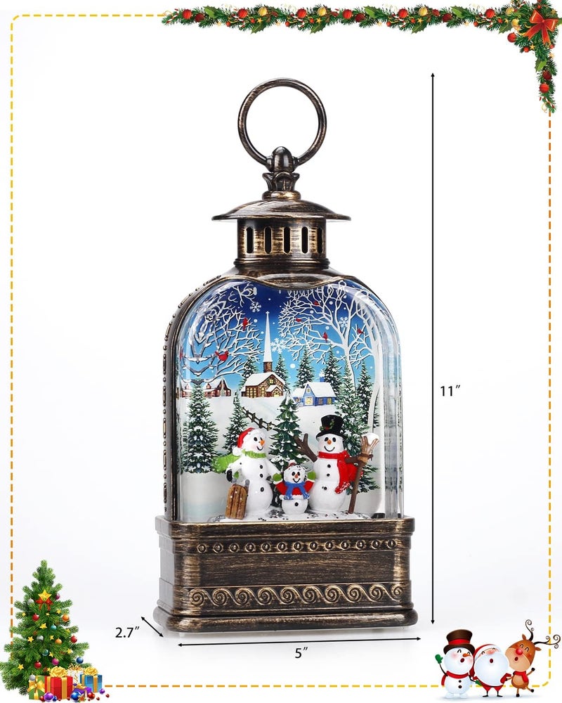 FIESTREL Christmas Decorations Snow Globe Snowman, Light Up Christmas Snow Globes Lantern Musical 6H Timer Glitter Village Snowman Snow Globe Christmas Decor 11 Inch - Image 3
