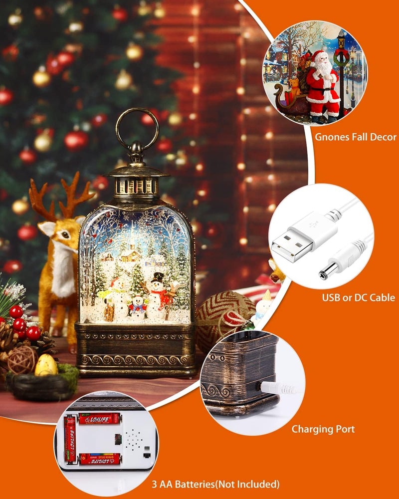 FIESTREL Christmas Decorations Snow Globe Snowman, Light Up Christmas Snow Globes Lantern Musical 6H Timer Glitter Village Snowman Snow Globe Christmas Decor 11 Inch - Image 2