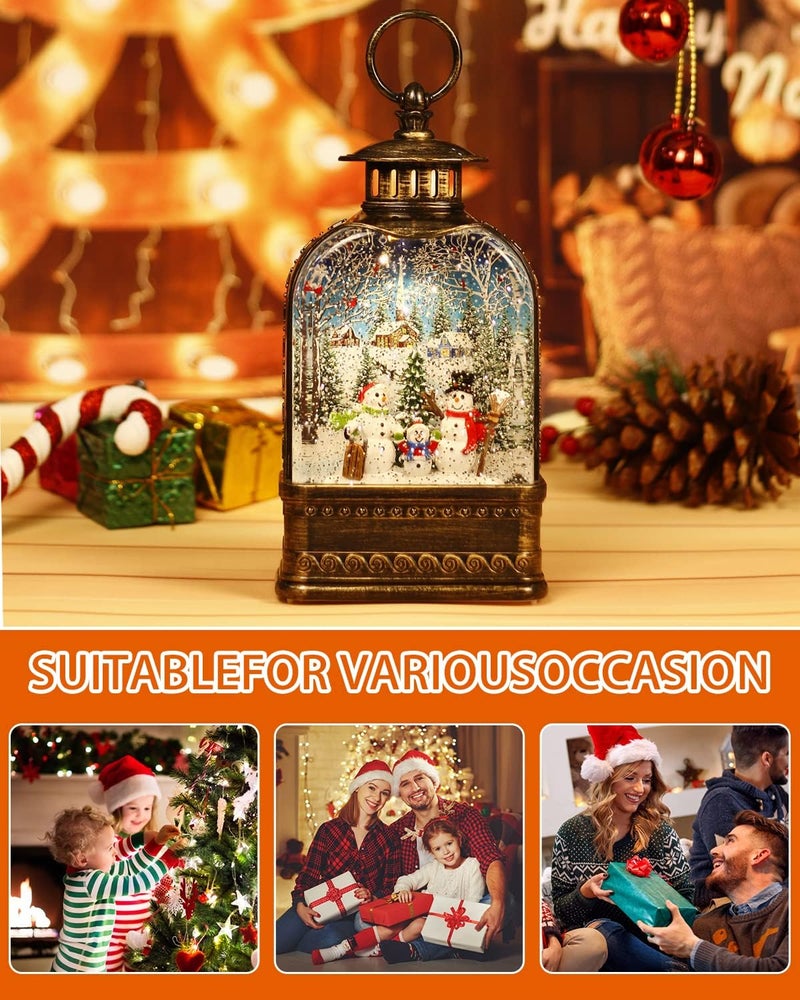 FIESTREL Christmas Decorations Snow Globe Snowman, Light Up Christmas Snow Globes Lantern Musical 6H Timer Glitter Village Snowman Snow Globe Christmas Decor 11 Inch - Image 4