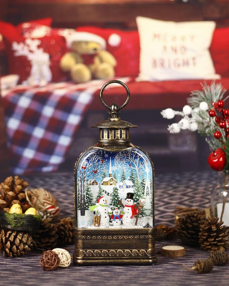 FIESTREL Christmas Decorations Snow Globe Snowman, Light Up Christmas Snow Globes Lantern Musical 6H Timer Glitter Village Snowman Snow Globe Christmas Decor 11 Inch - Image 5