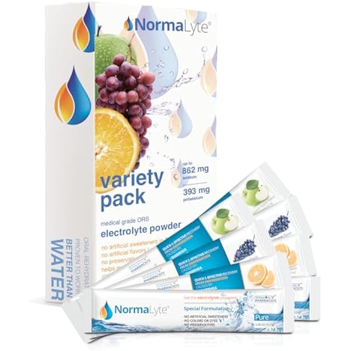 NormaLyte Oral Rehydration Salts Pack of 8-4 Flavors Energy Supplement, Electrolytes Powder Packets, Potassium Supplement, Vegan, Dehydration Tablets - Image 1