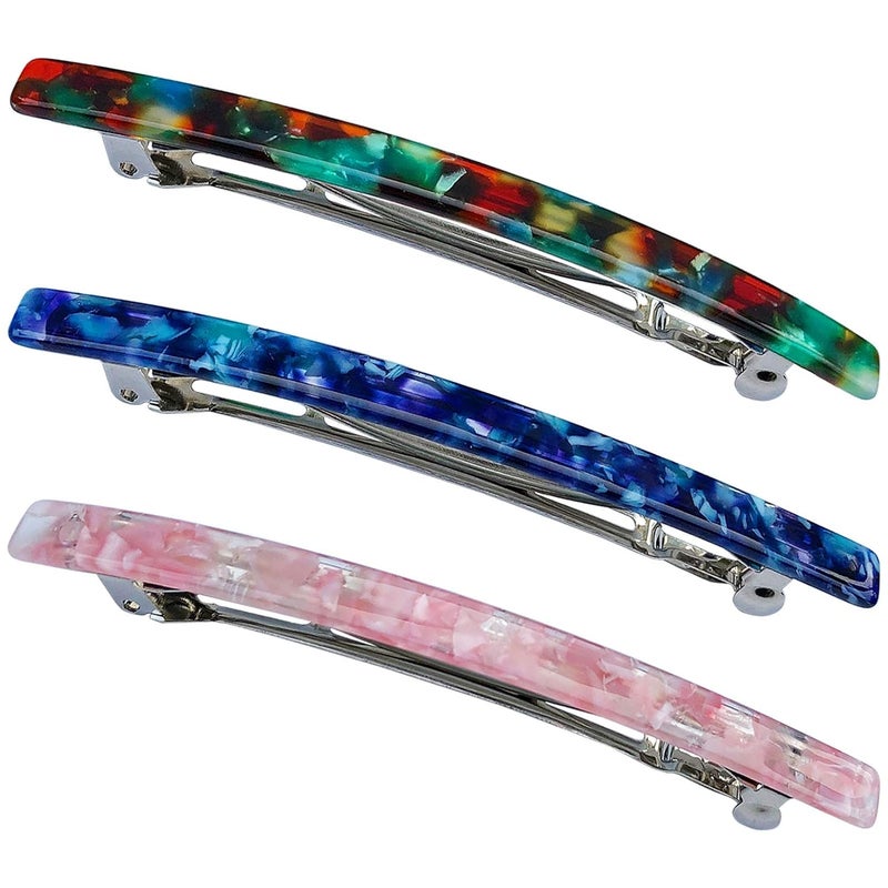 Long French Hair Barrettes 4 Inch Large Hair Clips for Women Thick Hair Automatic Clasp Clamp Pins Resin Nonslip Grip Ponytail Holders Stylish Hair Accessories Blue Green Pink 3 Pack
