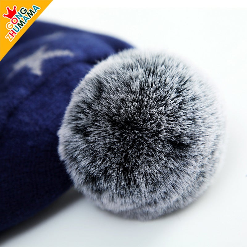 Baby Winter Hat Knit Scarf Integrated Cap gray star  - Image 4