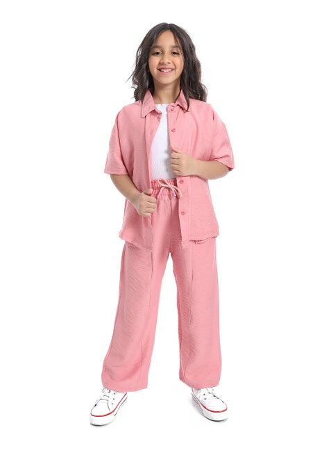 سوت بناتي بنصف كم وزراير من الأمام