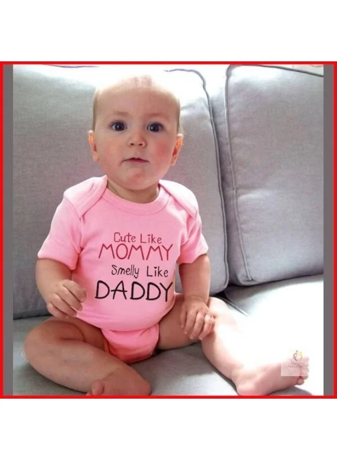 Matching Family Outfits Funny Baby Romper with Quote – “Cute Like Mommy, Smelly Like Daddy” Pink Baby Girl Bodysuit – Soft Cotton Newborn Baby Clothes – Cute Baby Onesie – Baby Shower Gift Girl