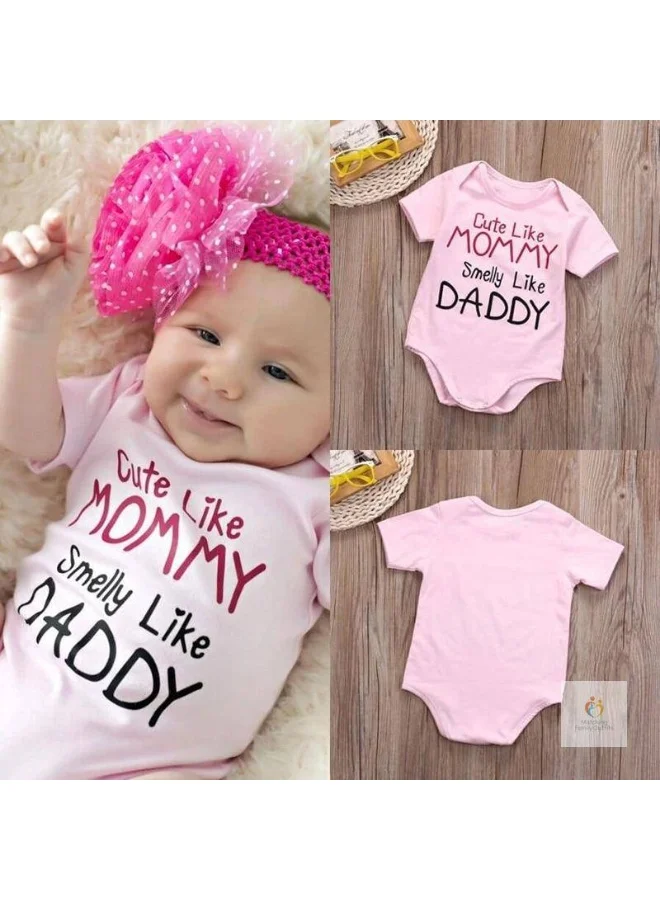 Matching Family Outfits  Funny Baby Romper with Quote – “Cute Like Mommy, Smelly Like Daddy” Pink Baby Girl Bodysuit – Soft Cotton Newborn Baby Clothes – Cute Baby Onesie – Baby Shower Gift Girl  | Best Price UAE