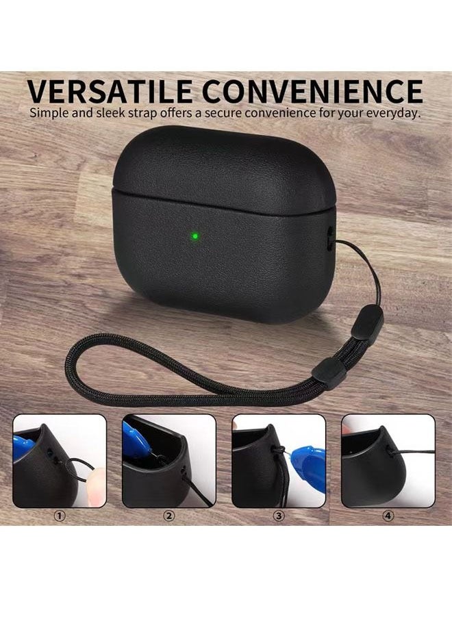 روك بو AirPods برو 2 حزام جلد سيليكون القضية الجبهة أدى الضوء المرئي متوافق مع الجيل الثاني من AirPods برو الأسود  - Image 3