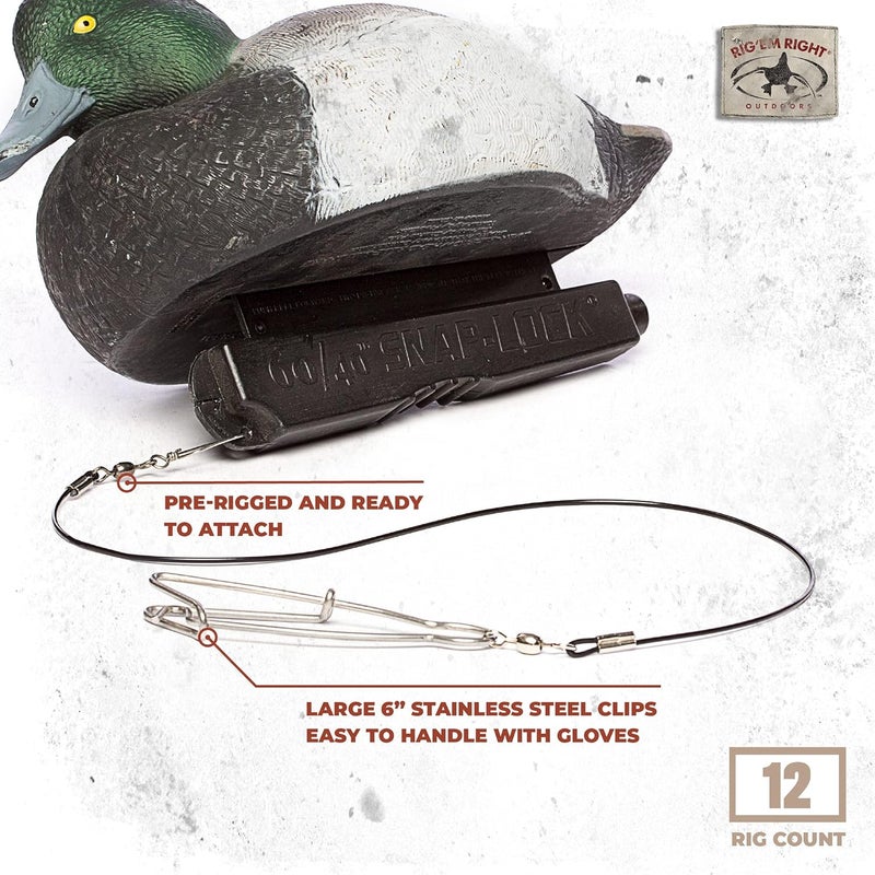 Rig Em Right Rig'Em Right Waterfowl Pre-Rigged Gang Rig Drops with 400-LB Monofilament and Large 6" Stainless Steel Clips for Speed and Durability (12 Gang Rig Drops) - Image 3