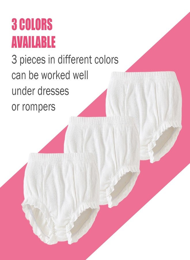 SOBOWO 3-Pack Bloomers for Baby Girls Diaper Covers Ribbed Ruffle Solid Triangle Baby Girl Shorts Summer Toddler Underwear(3 Pieces White, 2-3T) - Image 5