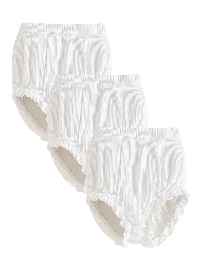 SOBOWO 3-Pack Bloomers for Baby Girls Diaper Covers Ribbed Ruffle Solid Triangle Baby Girl Shorts Summer Toddler Underwear(3 Pieces White, 2-3T) - Image 1