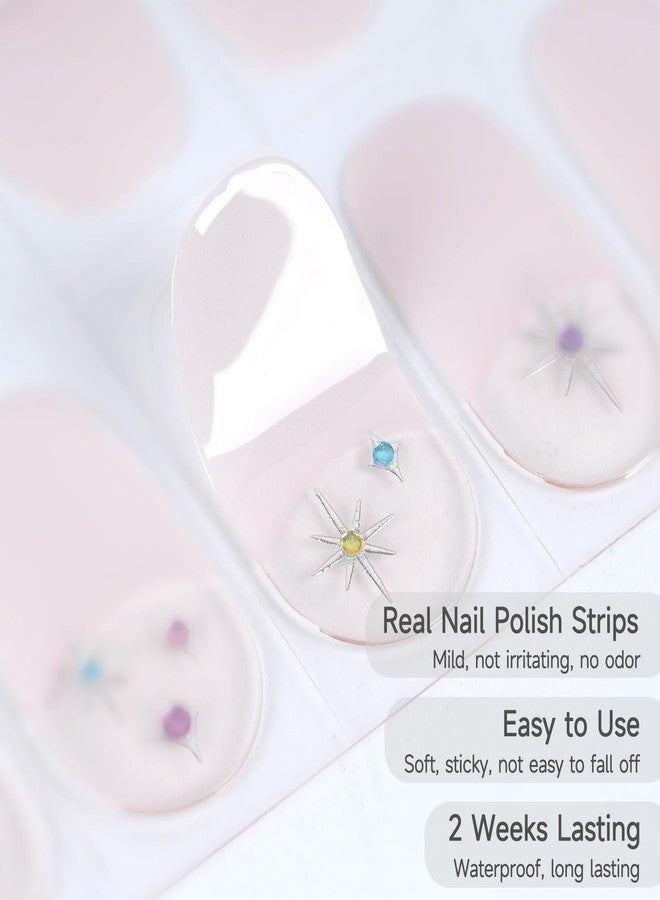 DUKASOU Gel Nail Strips No UV Light Needed, 22Pcs Gel Nail Stickers Full Nails Wraps for Women, Easy to Apply & Remove, Clear French Stars Style - Image 3