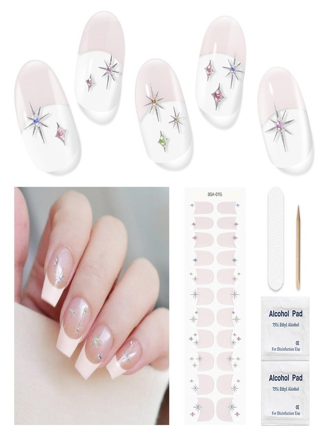 DUKASOU Gel Nail Strips No UV Light Needed, 22Pcs Gel Nail Stickers Full Nails Wraps for Women, Easy to Apply & Remove, Clear French Stars Style - Image 1