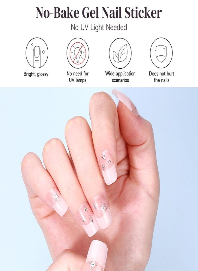 DUKASOU Gel Nail Strips No UV Light Needed, 22Pcs Gel Nail Stickers Full Nails Wraps for Women, Easy to Apply & Remove, Clear French Stars Style - Image 2