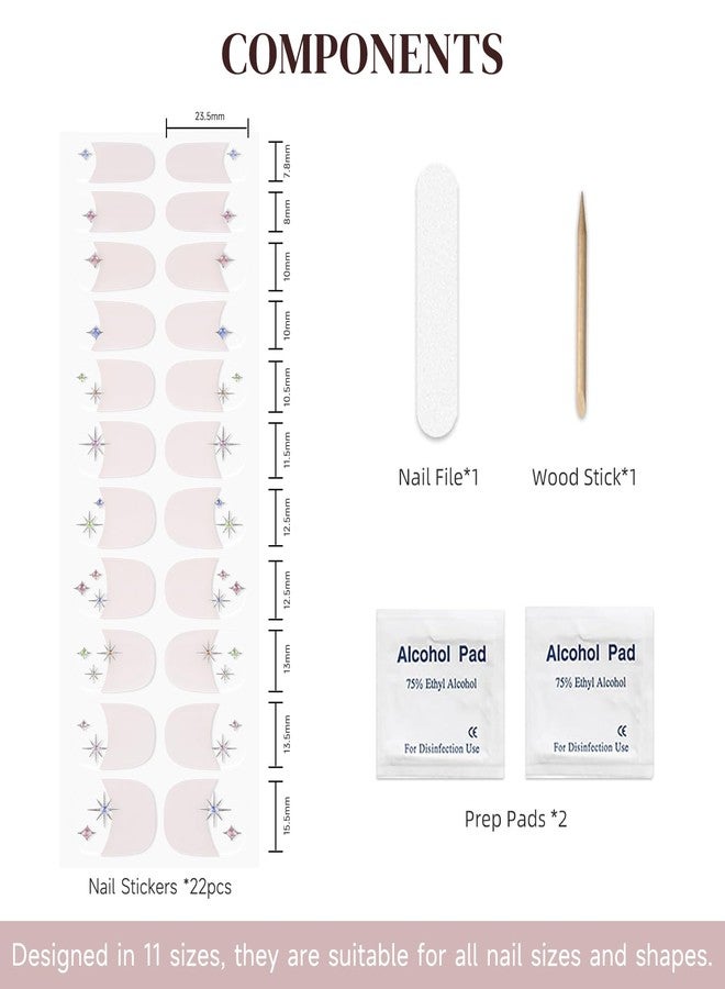 DUKASOU Gel Nail Strips No UV Light Needed, 22Pcs Gel Nail Stickers Full Nails Wraps for Women, Easy to Apply & Remove, Clear French Stars Style - Image 5