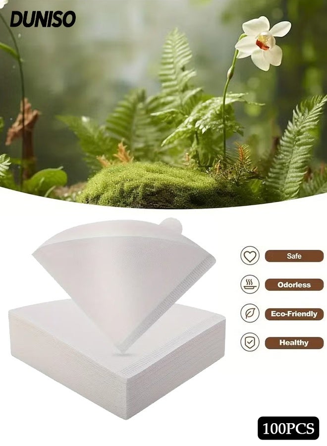 DUNISO 100 قطعة فلتر قهوة ورقي قابل للتخلص منه، حجم V60 01 أبيض، ورق مخروط يناسب ماكينة القهوة بالتنقيط والسكب - Image 1
